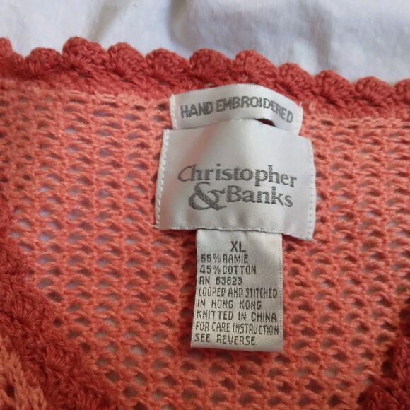 Christopher & Banks Loose Knit Crochet Cardigan Dragonfly Embroidered Women XL - Picture 6 of 12
